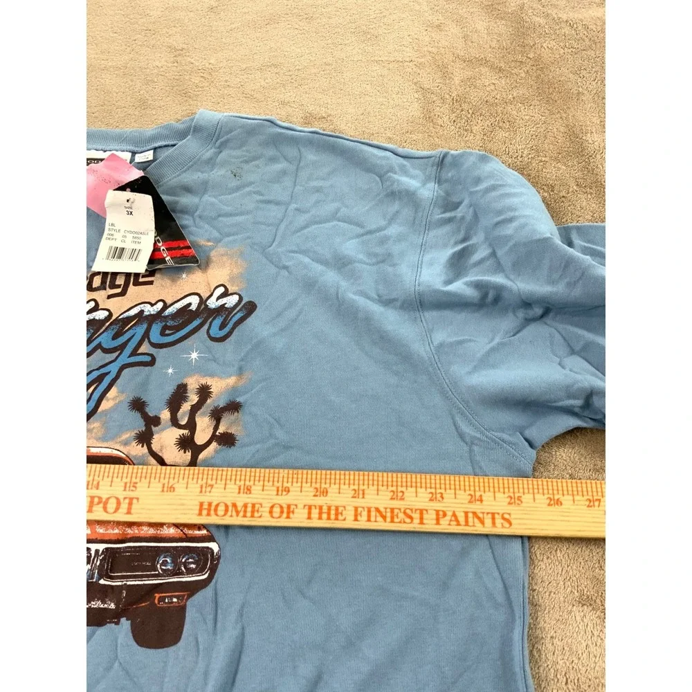 Vintage‎ Dodge Charger Cropped Sweater Women 3X Blue Graphic Frayed NEW Defect